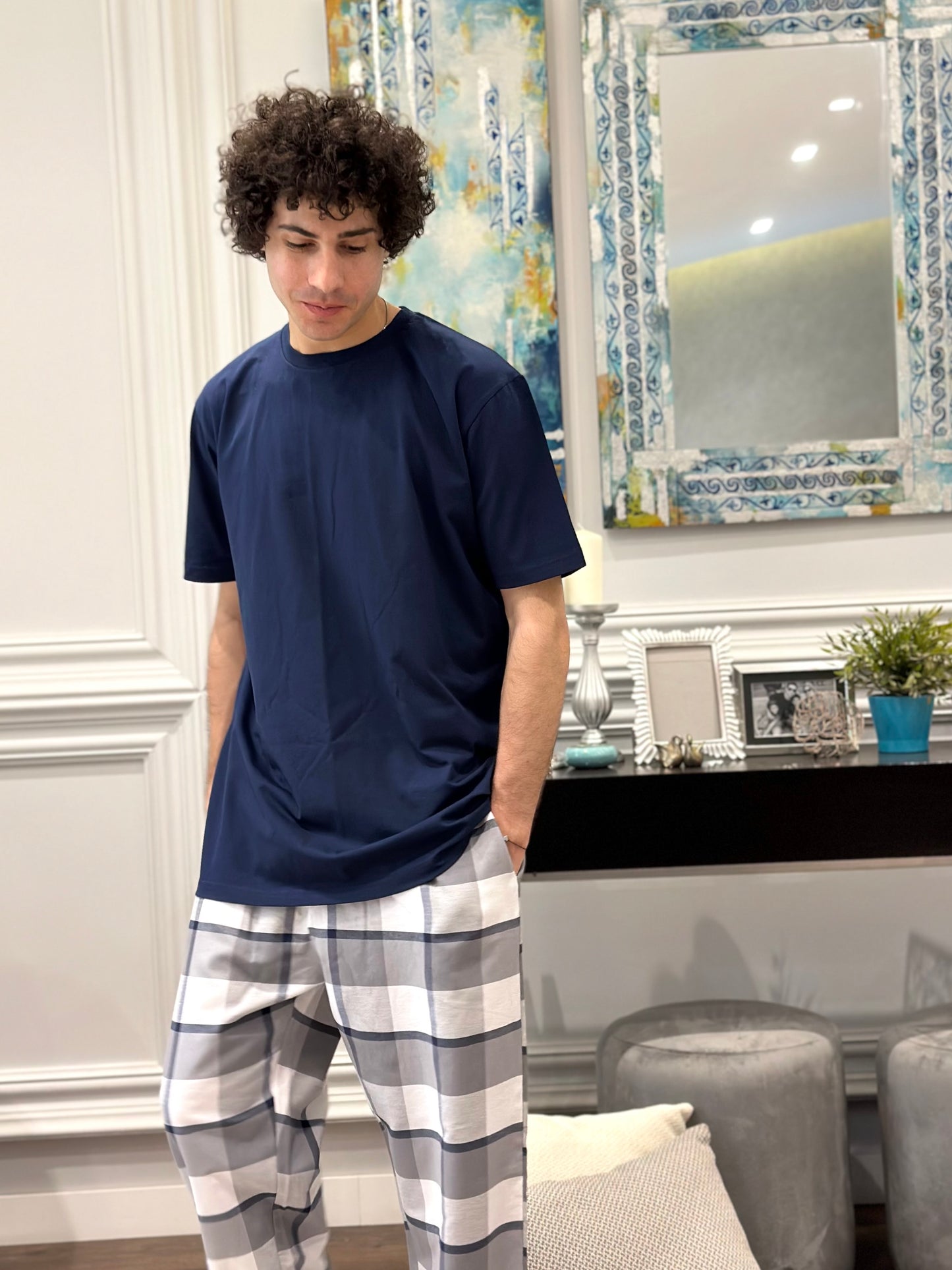 Men Dark Blue Pajama Set